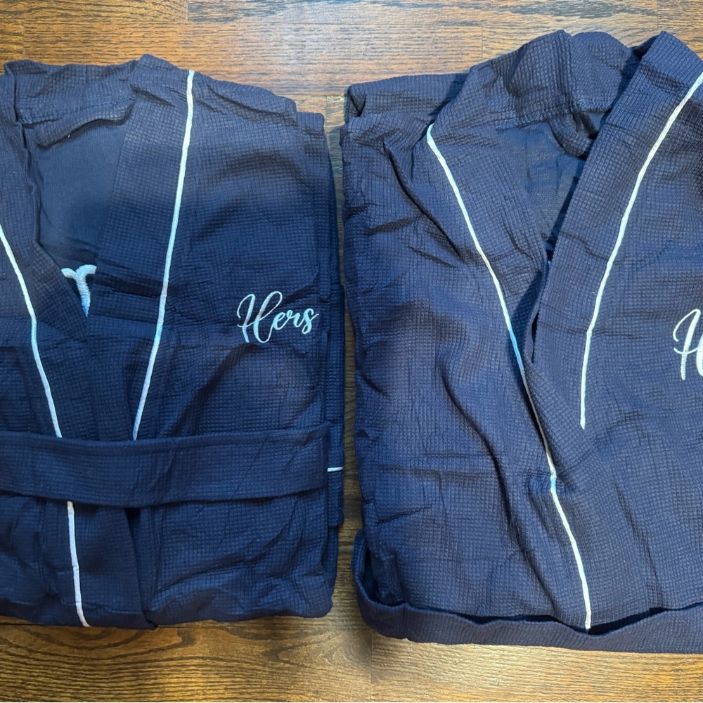 Elegant Navy Women's Robe with White Accents